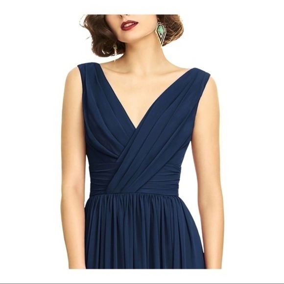 Dessy Collection Style 2894W Draped Chiffon Maxi Dress with Front Slit Sz - Picture 3 of 7